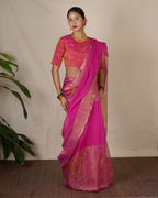Ujjwala Pink Handwoven Linen Zari Saree - Eknoor