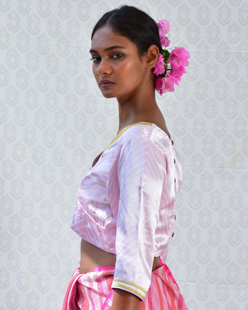 Lavender Sip Handblockprinted Mashru Silk Blouse - Bgvl