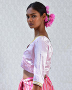 Lavender Sip Handblockprinted Mashru Silk Blouse - Bgvl