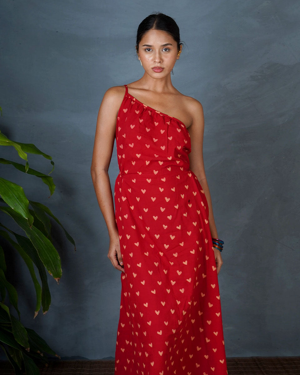 Jyoti Red Hand Block Printed Dress-MYA