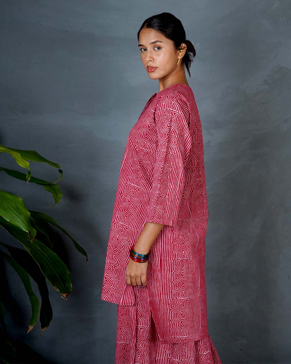Tarini Red Hand Block Printed Top-MYA