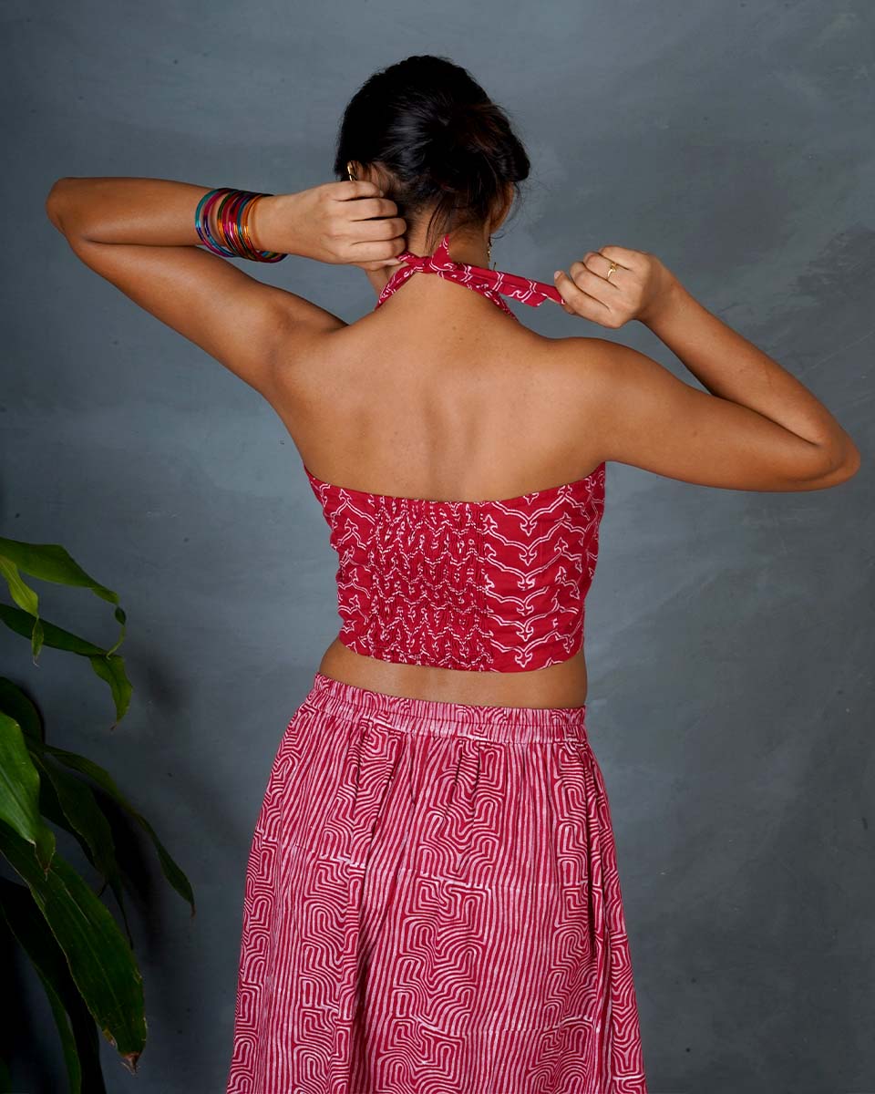 Smriti Red Hand Block Printed Top-MYA