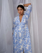 Neyra Ivory Blue Hand Block Printed Dress-BAD