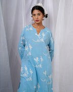 Tia Blue Hand Block Printed Kurta Set-BAD