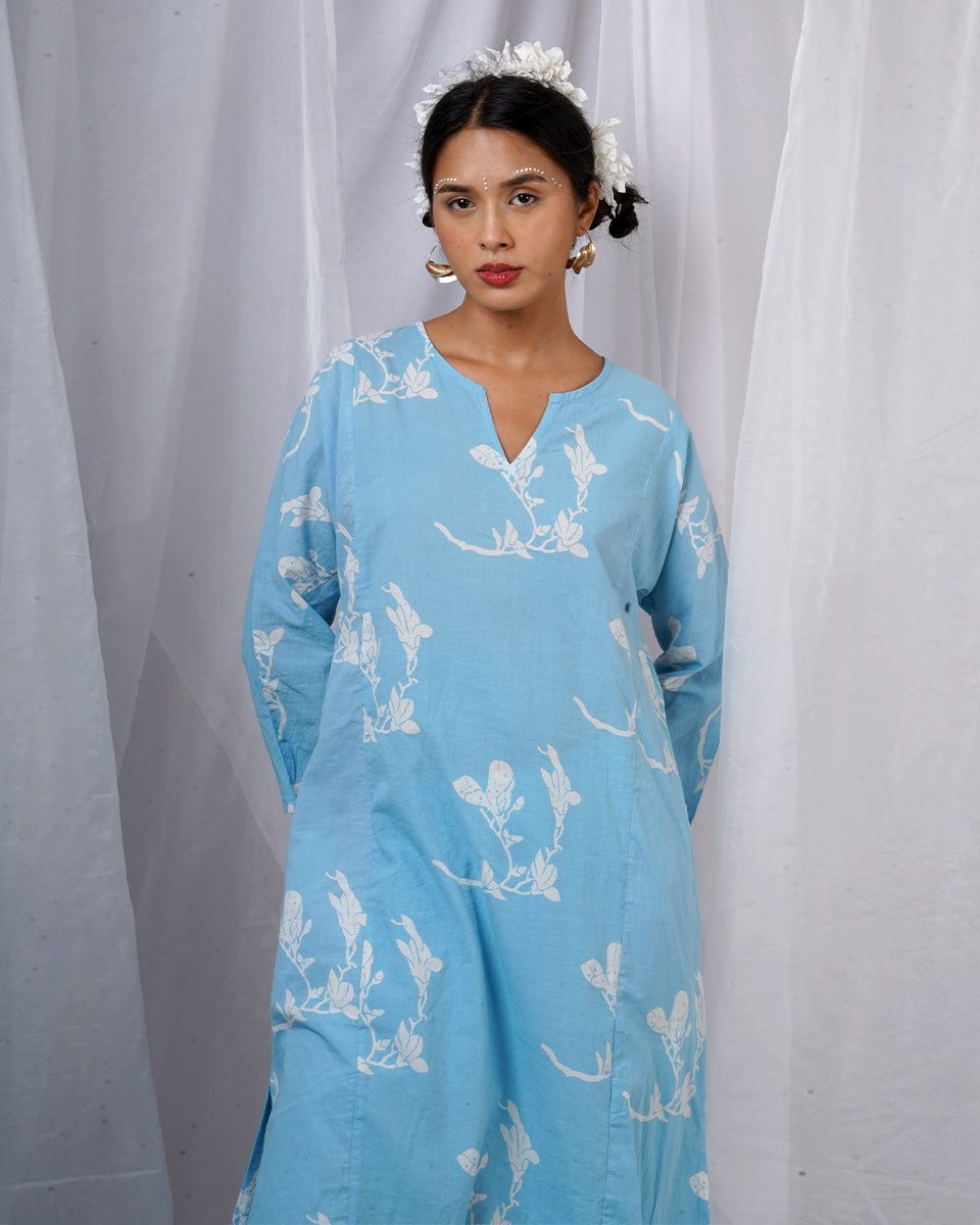 Tia Blue Hand Block Printed Kurta Set-BAD