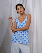 Varsha Ivory Blue Hand Block Printed Top-BAD