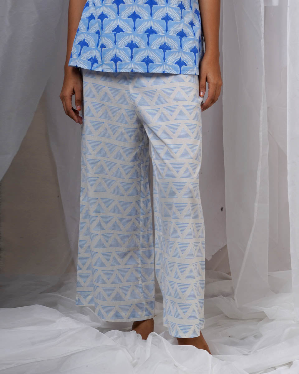 Anvi Blue Hand Block Printed Bottom Pant-BAD