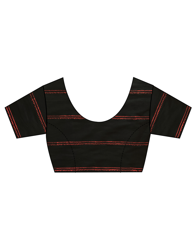 Raindrop Black Block printed Cotton Saree