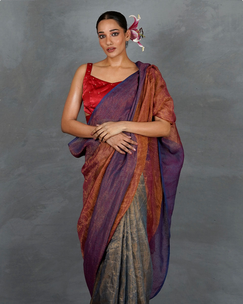 Chase Light Violet Handwoven Linen Saree - TARA