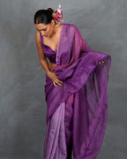 Embrace Glow Purple Handwoven Linen Saree - TARA