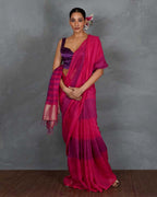 Samira Magneta Handwoven Linen Saree - TARA