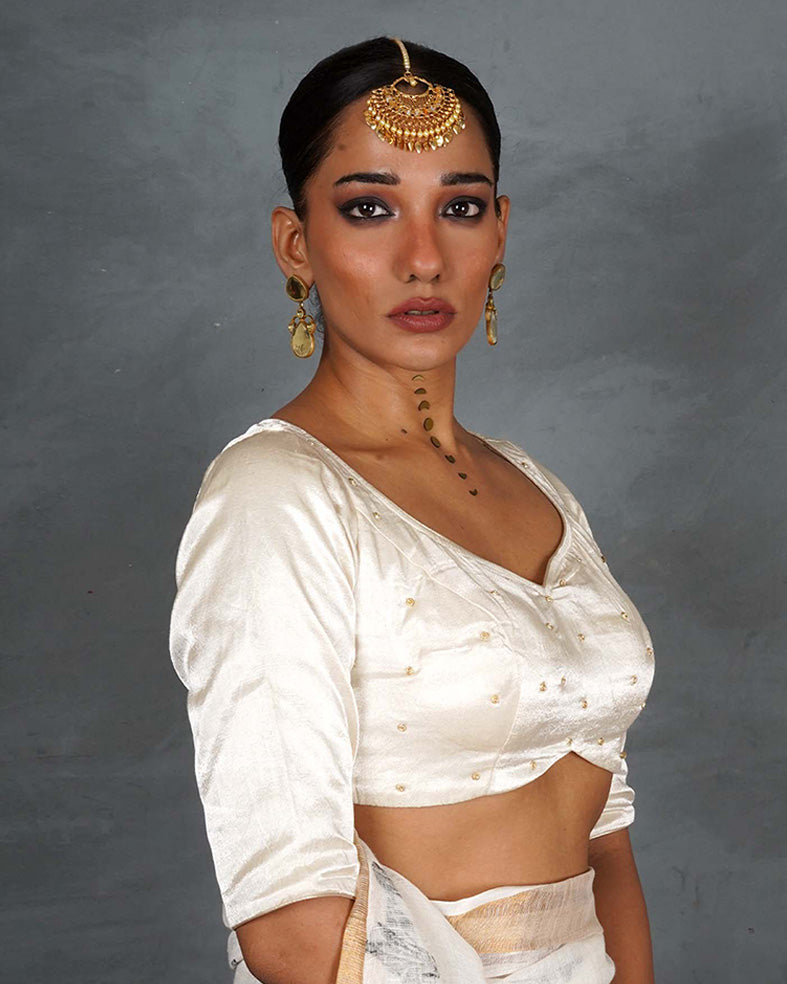 Mahira Ivory Mashru Silk Blouse - TARA