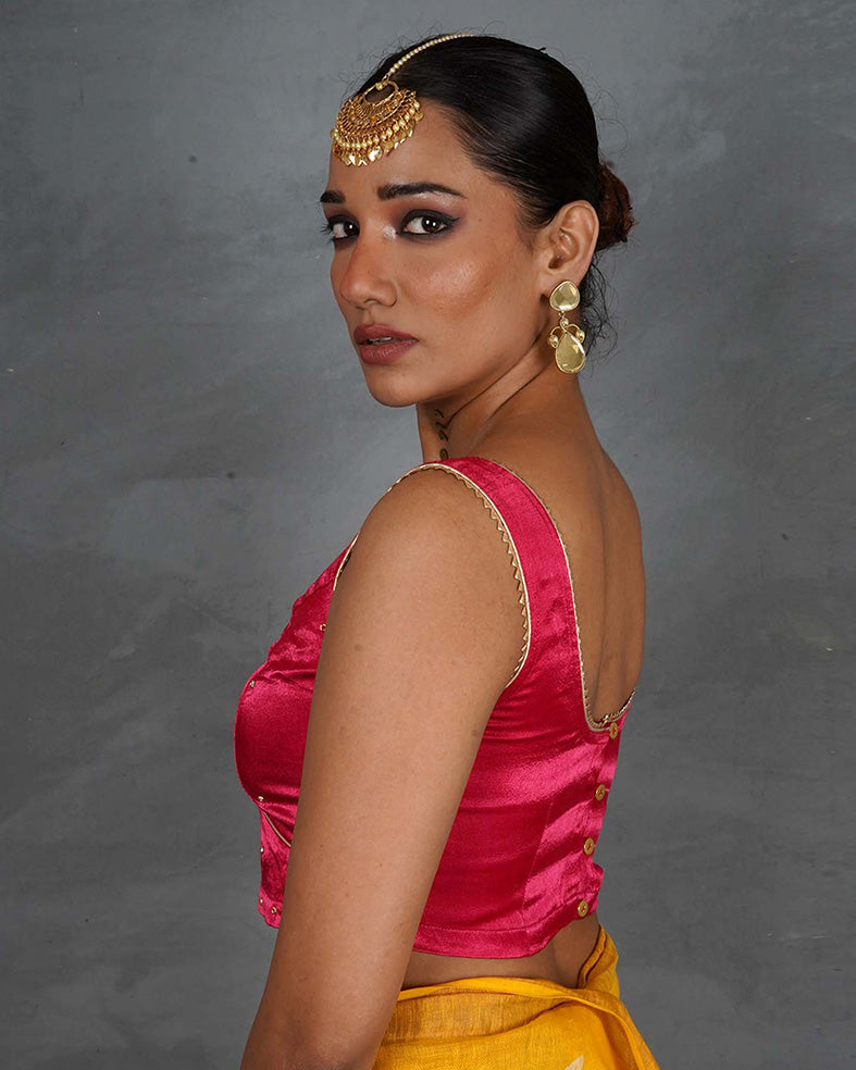 Vasudha Pink Mashru Silk Blouse - TARA