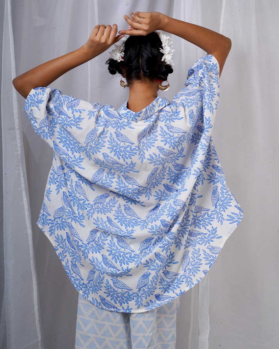Neelki Blue Hand Block Printed Top-BAD