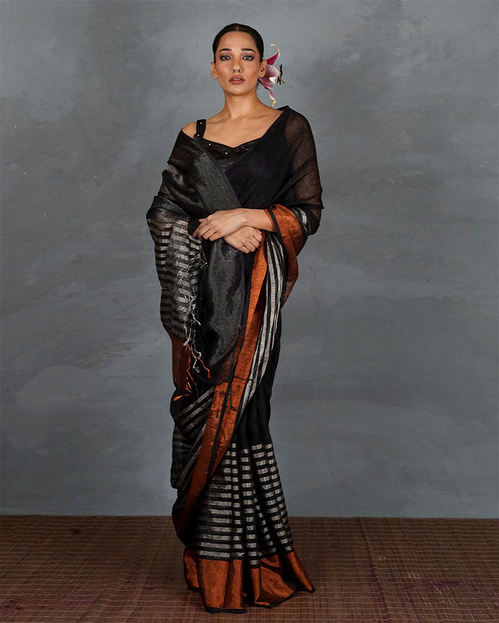 Rise Bright Black Mashru Silk Blouse - TARA