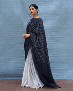 Monochrome Magic Black & White Handblock Print Cotton Saree - MIS