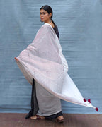 B&W Muse Black & White Handblock Print Cotton Saree - MIS