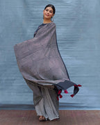 Vintage Muse Black & White Handblock Print Cotton Saree - MIS