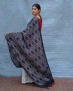 Black & White Tale Handblock Print Cotton Saree - MIS