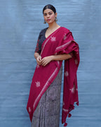 Charulata Maroon Handblock Printed Cotton Saree - Soil