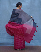 Nandini Maroon With Black Handblock Printed Cotton Saree - Soil