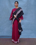 Mrinmoyee Maroon With Black Handblock Printed Cotton Saree - Soil
