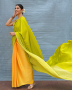 Quiet Wave Yellow Handblock Print Modal Silk Saree - Flow