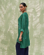 Mere Aangan Mein Green Handblock Printed Chanderi Silk Kurti - CHD