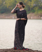 Ahima Black Block printed Modal Silk Saree - Jaisal