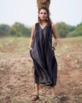 Floating Poems Blockprinted Cotton Dress-WWB