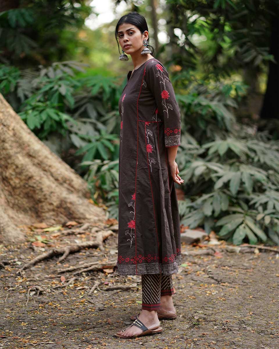 Badal Si Tu Brown Block Printed Cotton Kurti - WW