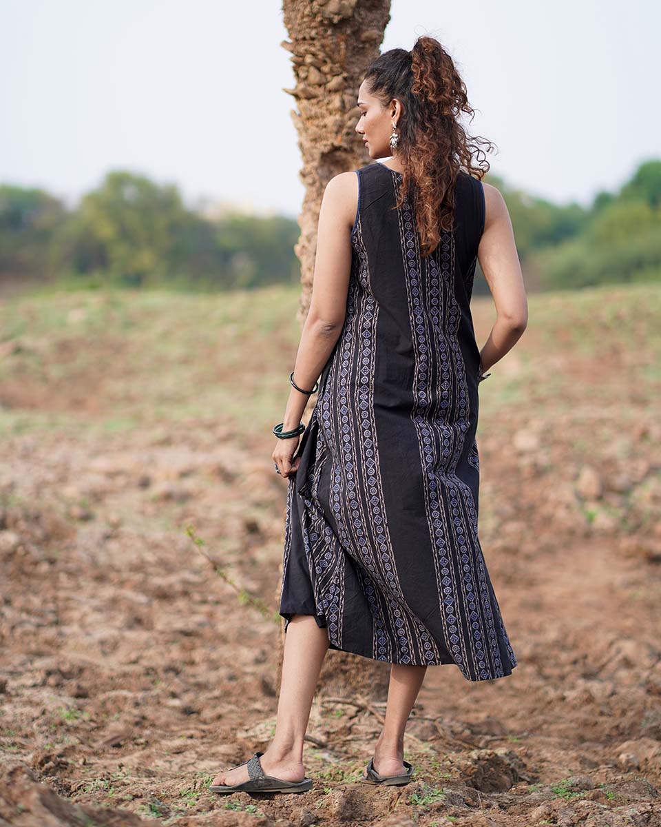 Floating Poems Blockprinted Cotton Dress-WWB