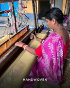 Samira Magneta Handwoven Linen Saree - TARA