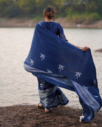 Urmi Blue Block printed Modal Silk Saree - Jaisal