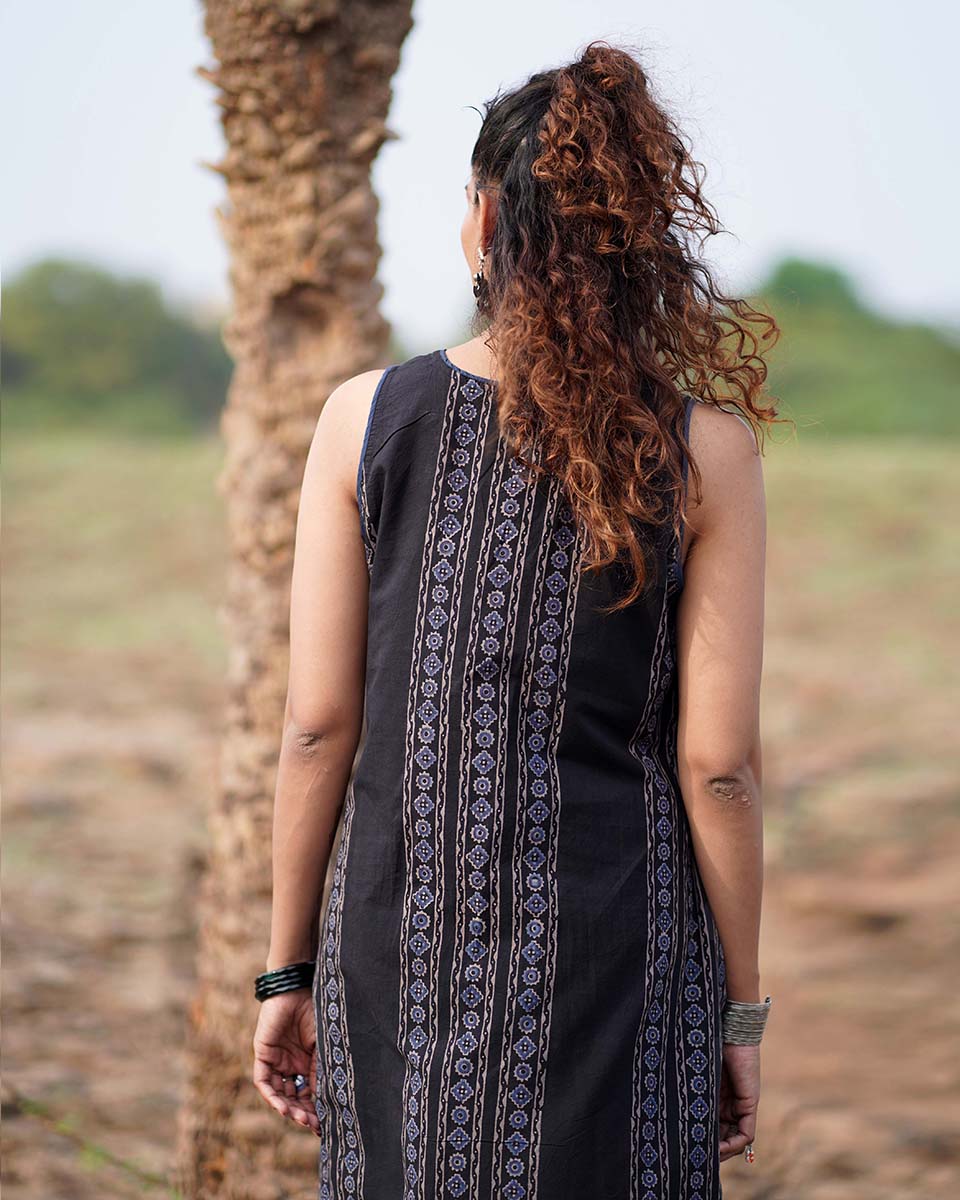 Floating Poems Blockprinted Cotton Dress-WWB