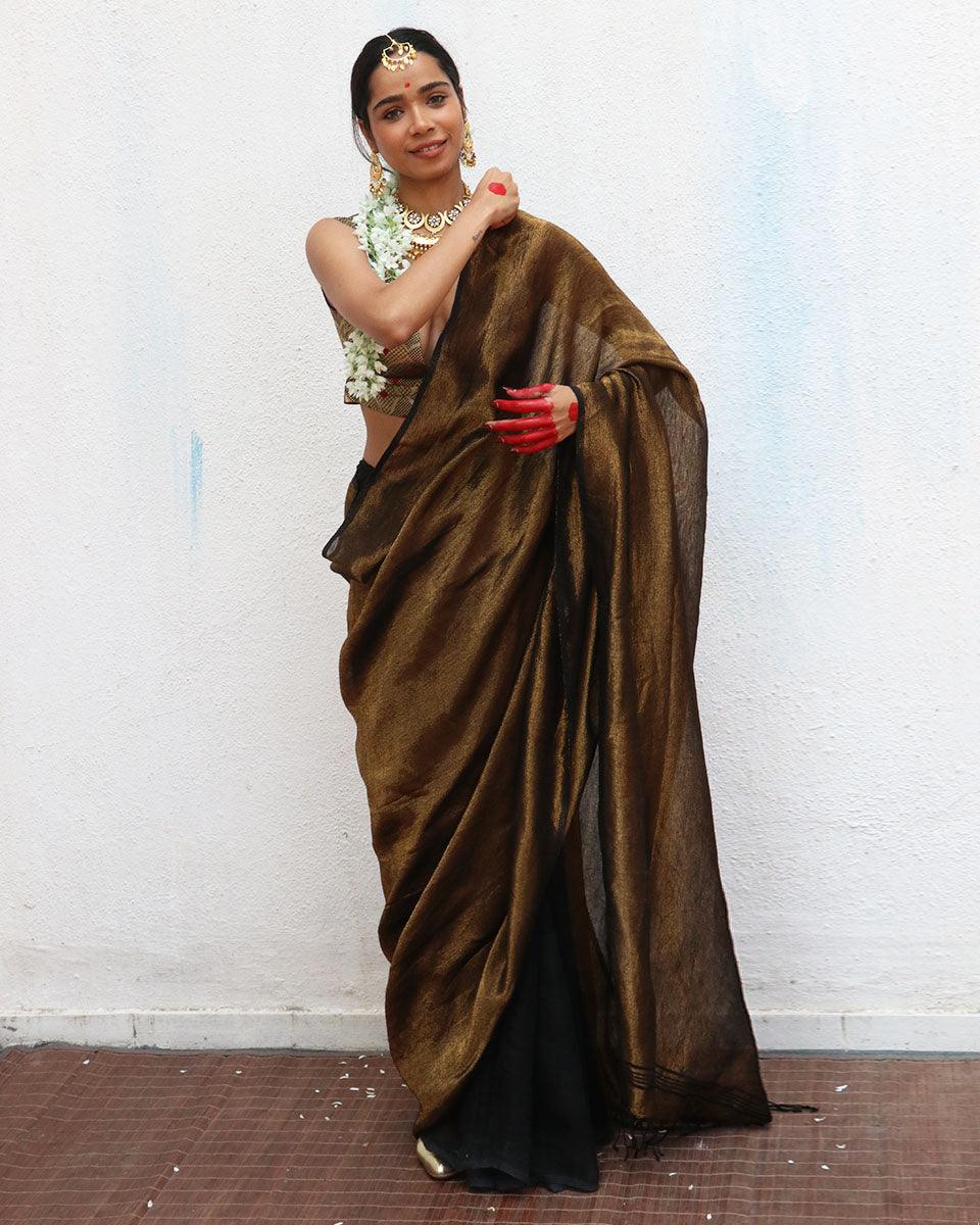 Linen zari saree | Linen saree | Linen saree online | Chidiyaa