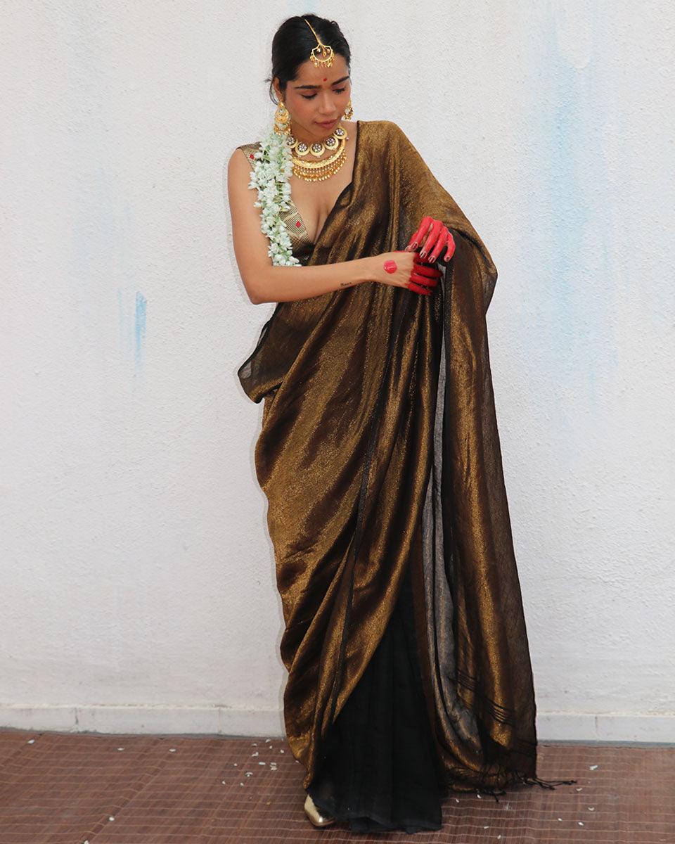 Linen zari saree | Linen saree | Linen saree online | Chidiyaa