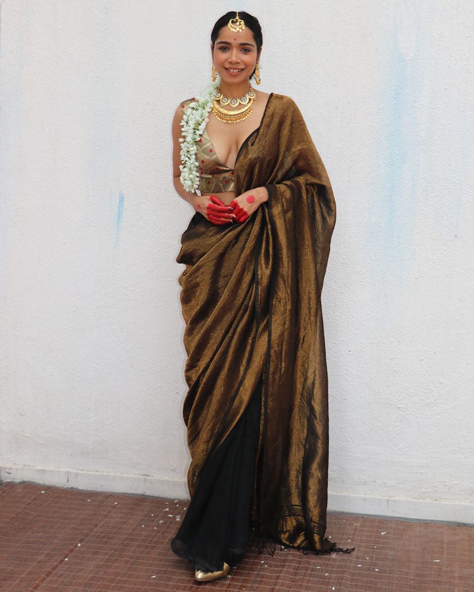 Linen zari saree | Linen saree | Linen saree online | Chidiyaa