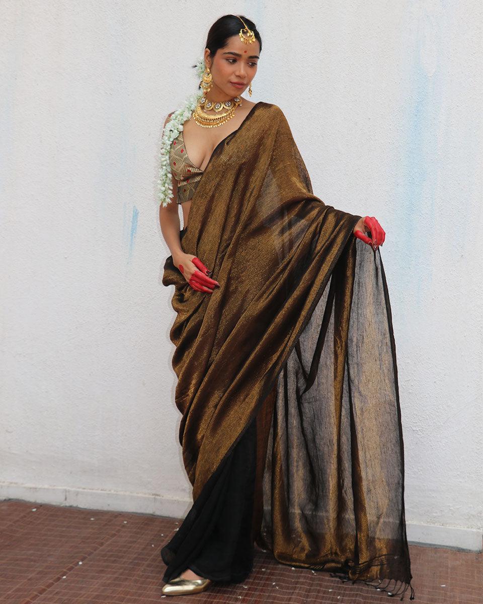 Linen zari saree | Linen saree | Linen saree online | Chidiyaa