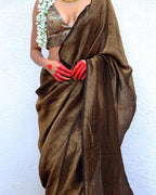 Linen zari saree | Linen saree | Linen saree online | Chidiyaa