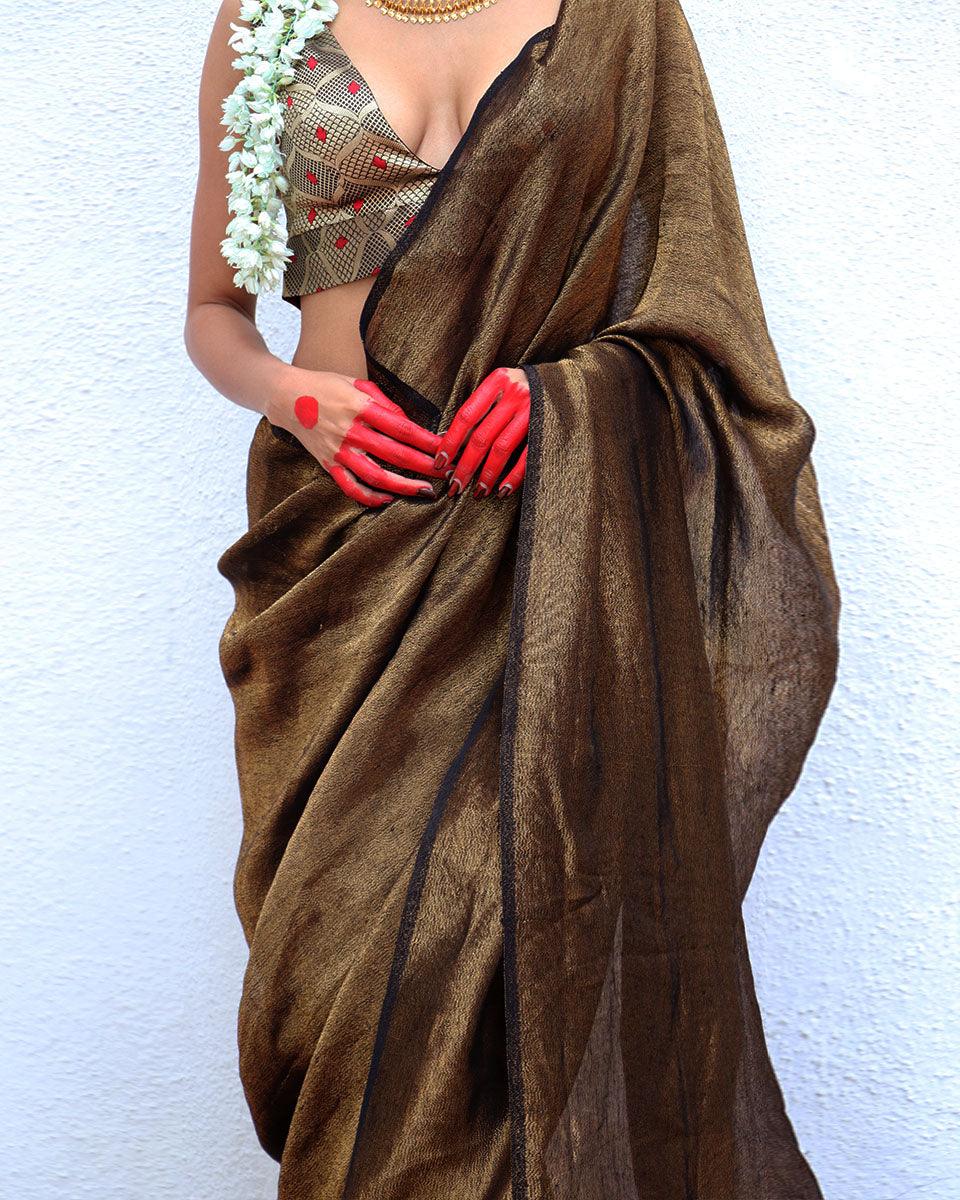 Linen zari saree | Linen saree | Linen saree online | Chidiyaa