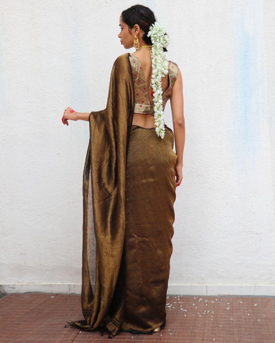 Linen zari saree | Linen saree | Linen saree online | Chidiyaa