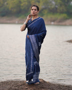 Urmi Blue Block printed Modal Silk Saree - Jaisal