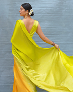 Quiet Wave Yellow Handblock Print Modal Silk Saree - Flow