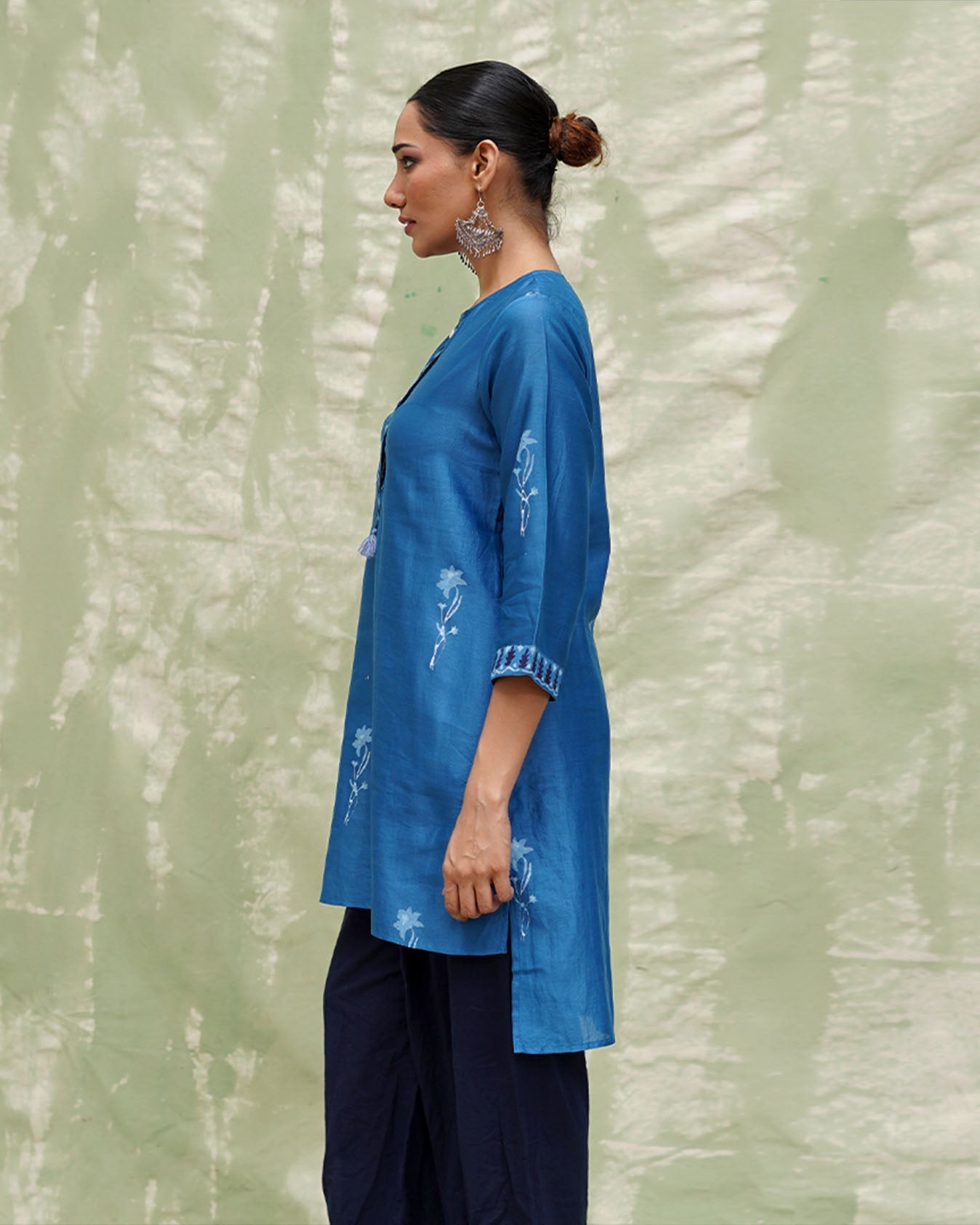 Aasmani Khwab Blue Handblock Printed Chanderi Silk Kurti - CHD