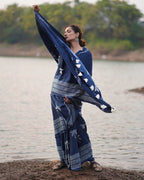 Urmi Blue Block printed Modal Silk Saree - Jaisal