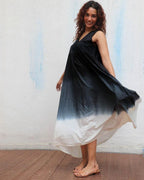 Blackberry Matcha Handblock Printed Cotton Dress - Mono