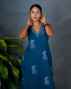 Neeraja Teal Green Hand Block Printed Dress-MYA