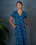 Charvi Teal Green Hand Block Printed Dress-MYA