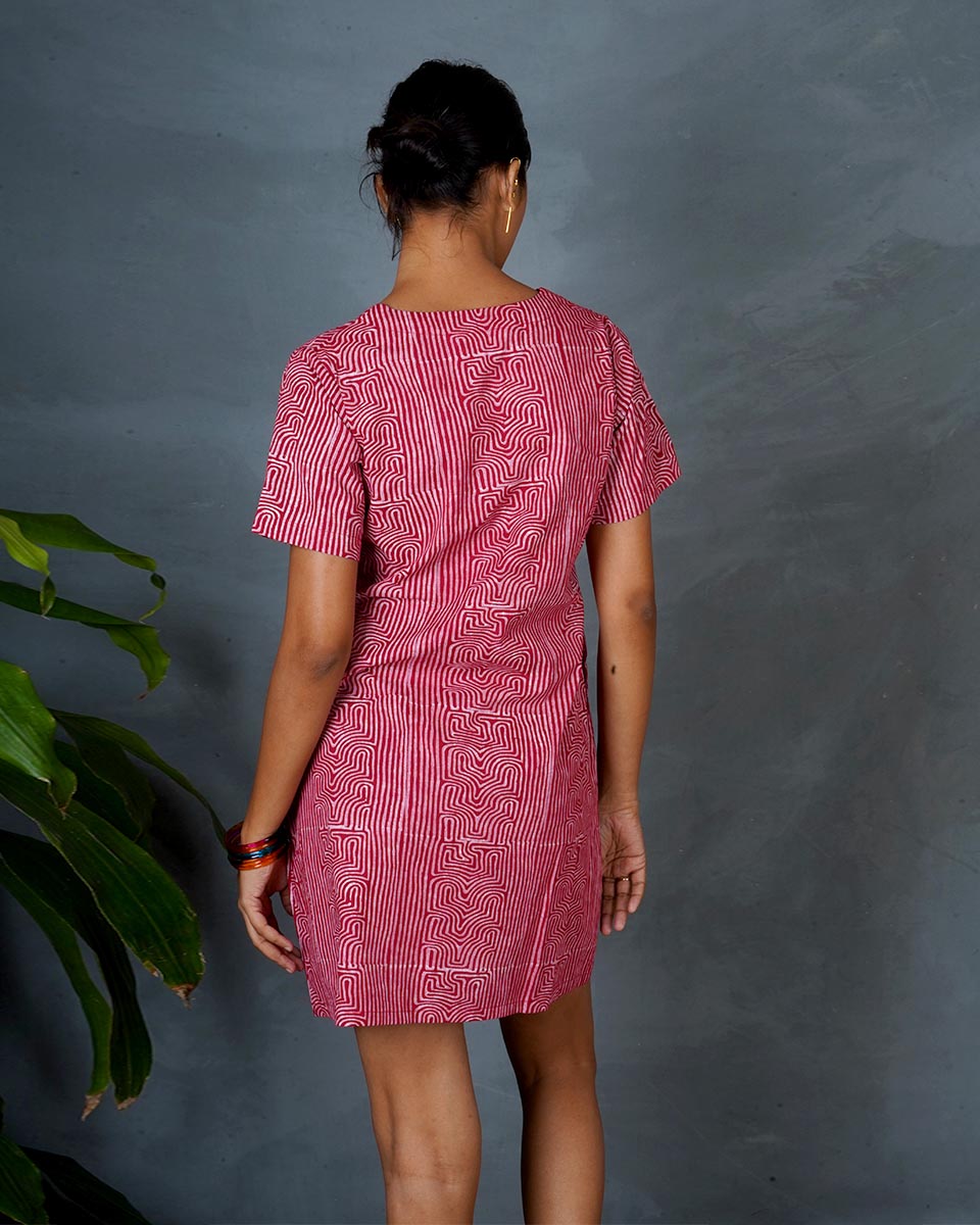 Nivara Red Hand Block Printed Dress-MYA